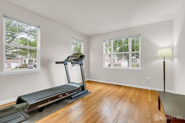 1206 Fir Ct, Franklin Twsp, NJ 08873 - exercise area featuring wood finished floors and baseboards