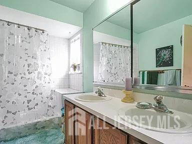 29 Jeffrey Cir S, Brunswick, NJ 08810 - bathroom with double vanity and curtained shower