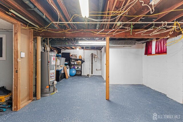 unfinished below grade area featuring water heater