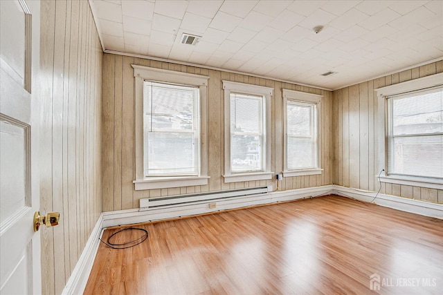 151 N Broadway N, South Amboy, NJ 08879 - spare room with a baseboard heating unit, plenty of natural light, wood finished floors, wood walls, and baseboards