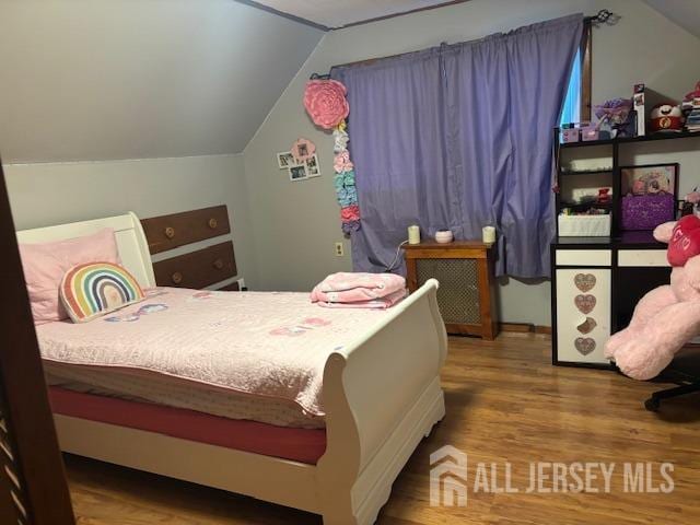 bedroom featuring vaulted ceiling and wood finished floors