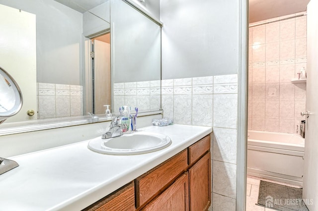 21 Wellington Ct, Sayreville, NJ 08872 - full bathroom with vanity, tub / shower combination, and tile walls
