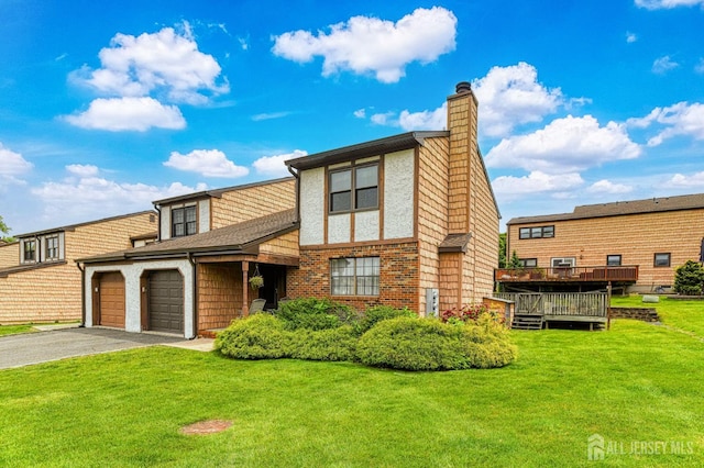 21 Wellington Ct, Sayreville, NJ 08872 - view of front facade featuring asphalt driveway, an attached garage, a chimney, and a front yard