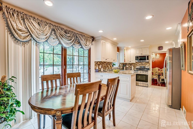 10 Dellview Dr, Edison, NJ 08820 - dining area featuring recessed lighting and light marble finish flooring