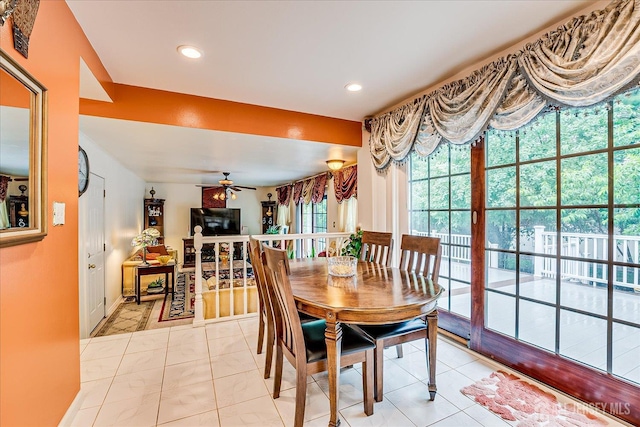 10 Dellview Dr, Edison, NJ 08820 - dining space with a ceiling fan, recessed lighting, and light tile patterned floors