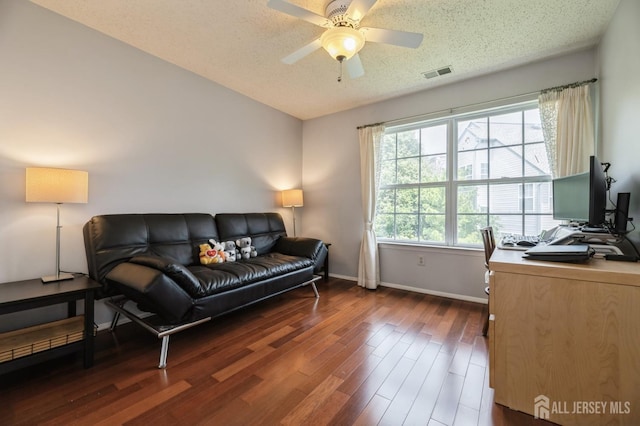349 Lunar Rd, Piscataway, NJ 08854 - office with healthy amount of natural light, dark wood-type flooring, a textured ceiling, and a ceiling fan