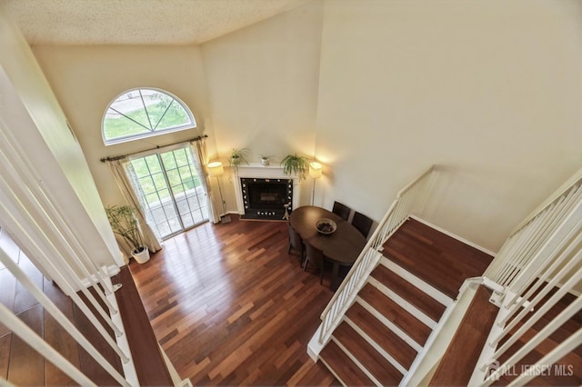 349 Lunar Rd, Piscataway, NJ 08854 - foyer entrance with a fireplace, dark wood-style floors, and high vaulted ceiling