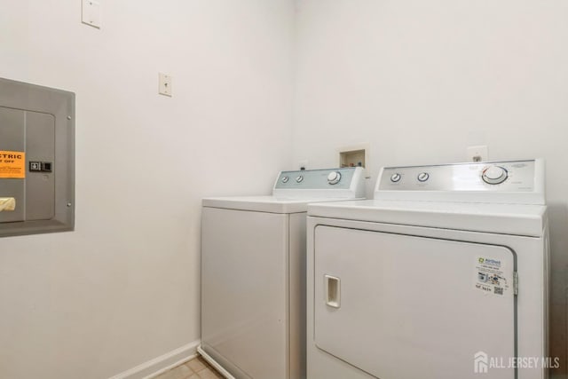 1109 Cedar Village Blvd, East Brunswick, NJ 08816 - laundry room featuring separate washer and dryer, electric panel, and baseboards