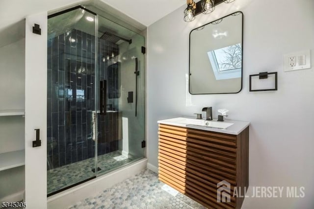 88 Roosevelt Ave, Old Bridge, NJ 08879 - full bath with a skylight, vanity, and a shower stall