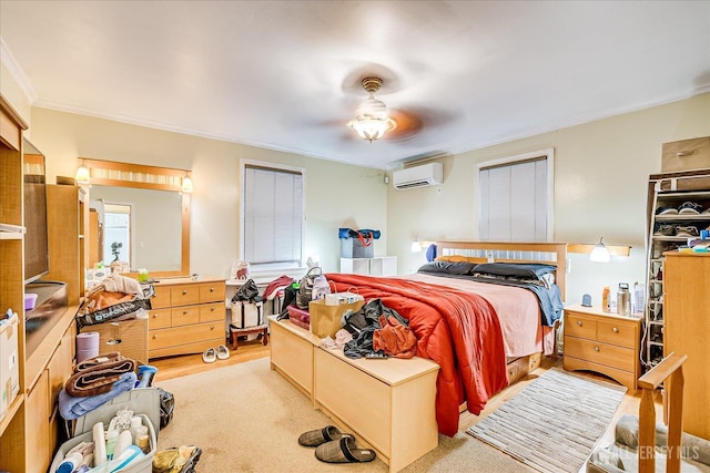12 Church St, Sayreville, NJ 08872 - bedroom with a wall unit AC, ornamental molding, and ceiling fan