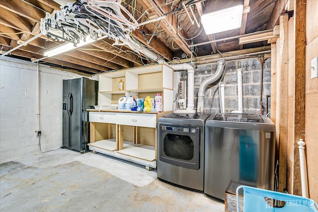 12 Church St, Sayreville, NJ 08872 - unfinished basement with separate washer and dryer and black refrigerator with ice dispenser