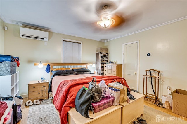 12 Church St, Sayreville, NJ 08872 - bedroom with a wall mounted AC, light wood-type flooring, and crown molding