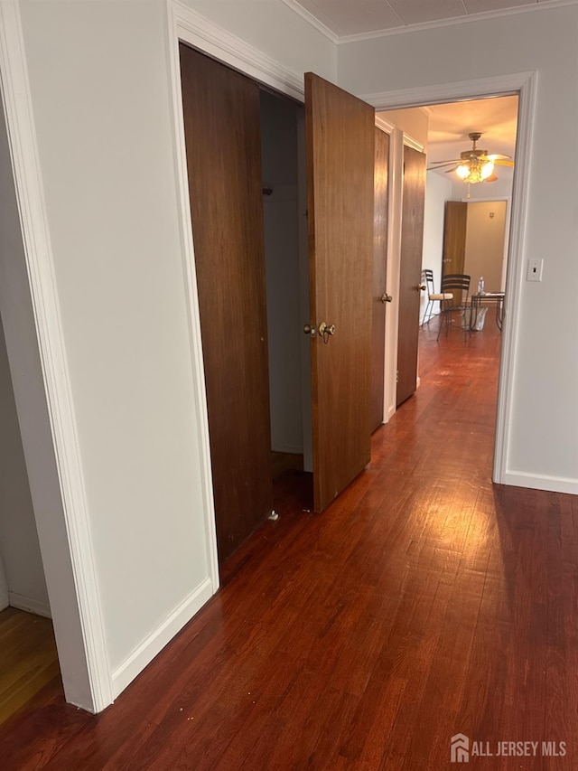 3013 Cromwell Ct, Hillsborough, NJ 08844 - hallway featuring dark wood-type flooring, baseboards, and crown molding