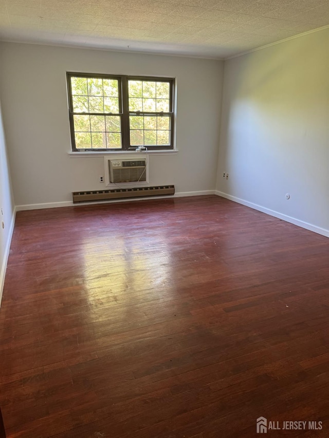 3013 Cromwell Ct, Hillsborough, NJ 08844 - unfurnished room featuring dark wood-style floors, a wall unit AC, baseboards, and baseboard heating