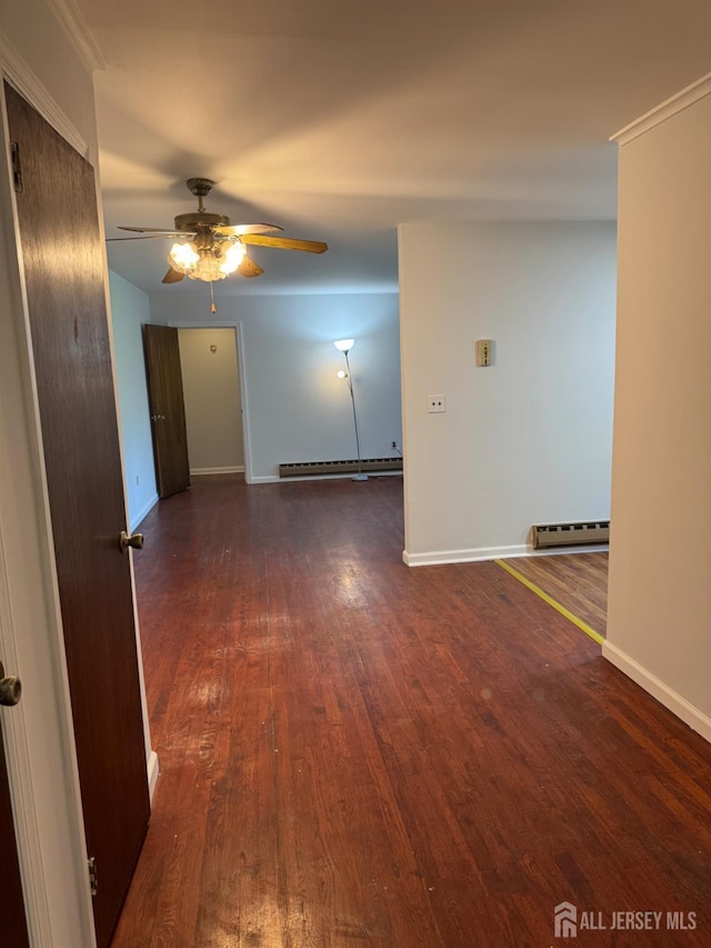 3013 Cromwell Ct, Hillsborough, NJ 08844 - spare room with a baseboard heating unit, wood finished floors, a ceiling fan, and baseboards