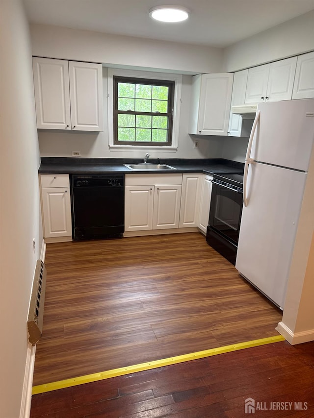 3013 Cromwell Ct, Hillsborough, NJ 08844 - kitchen with black appliances, a sink, dark countertops, and white cabinets