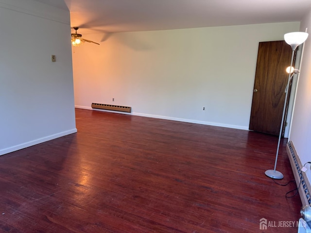 3013 Cromwell Ct, Hillsborough, NJ 08844 - unfurnished room with baseboard heating, ceiling fan, wood finished floors, and baseboards
