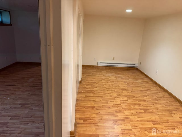 3013 Cromwell Ct, Hillsborough, NJ 08844 - hallway featuring baseboard heating, wood finished floors, recessed lighting, and baseboards
