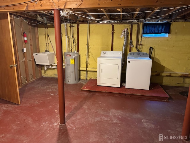 3013 Cromwell Ct, Hillsborough, NJ 08844 - unfinished basement with water heater, washer and clothes dryer, and a sink