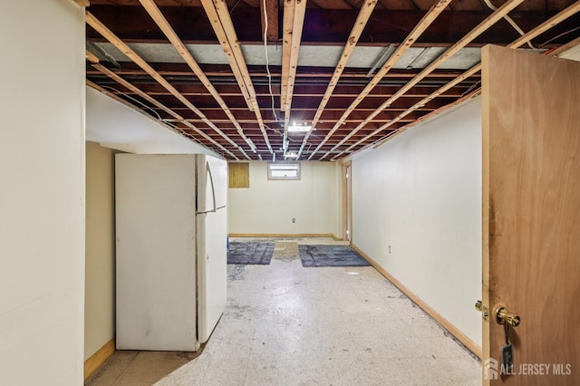 30 Clark Pl, Avenel, NJ 07001 - below grade area with freestanding refrigerator and baseboards