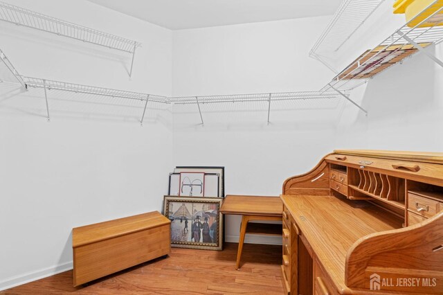 walk in closet featuring wood-type flooring