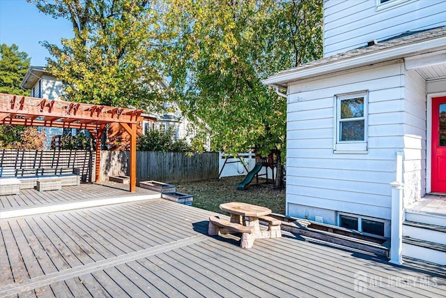 wooden terrace featuring a pergola