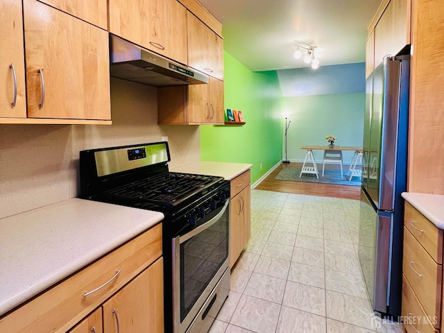 172 Sayre Dr, Plainsboro, NJ 08540 - kitchen with stainless steel appliances, under cabinet range hood, light countertops, and baseboards