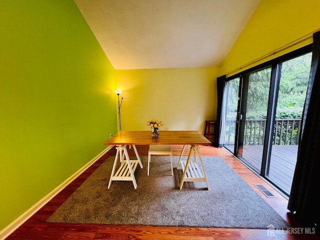 172 Sayre Dr, Plainsboro, NJ 08540 - office area featuring lofted ceiling, wood finished floors, and baseboards