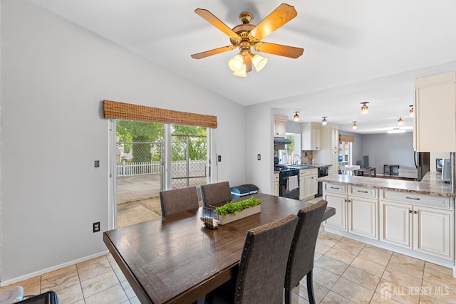 15 Creighton Cir, Old Bridge, NJ 08857 - dining room featuring lofted ceiling, healthy amount of natural light, ceiling fan, and light tile patterned floors