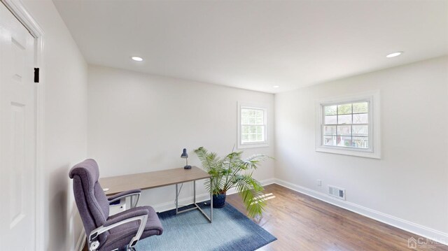 home office featuring hardwood / wood-style flooring