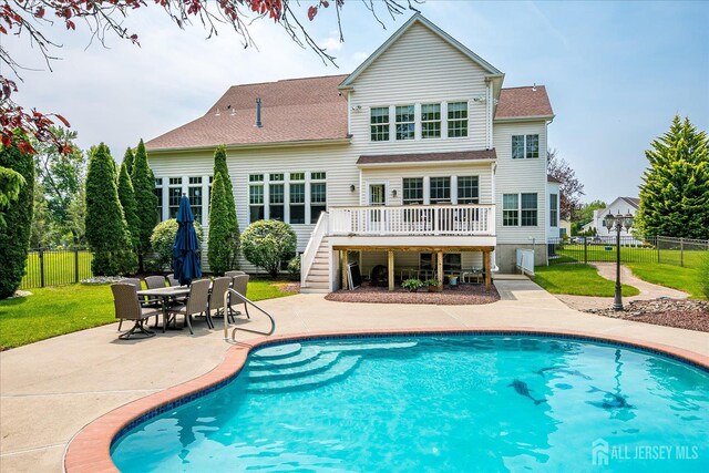 37 Equestrian Way, Monroe, NJ 08831 - view of swimming pool featuring stairway, a patio area, and a wooden deck
