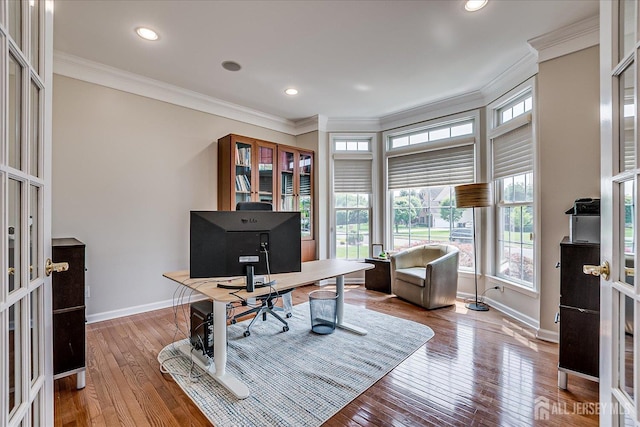 37 Equestrian Way, Monroe, NJ 08831 - office featuring crown molding, baseboards, hardwood / wood-style flooring, and recessed lighting