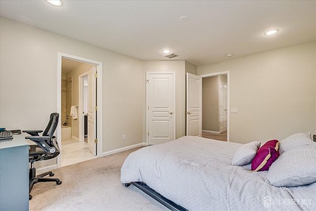 37 Equestrian Way, Monroe, NJ 08831 - bedroom with an office area, recessed lighting, baseboards, light carpet, and ensuite bath