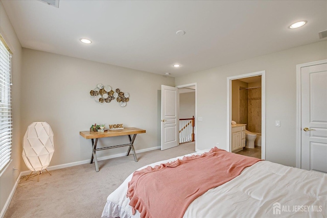 37 Equestrian Way, Monroe, NJ 08831 - bedroom featuring light colored carpet, baseboards, recessed lighting, and connected bathroom