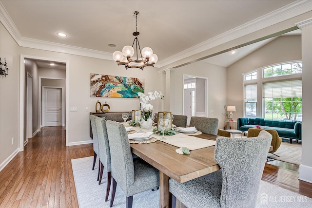 37 Equestrian Way, Monroe, NJ 08831 - dining room with a chandelier, wood finished floors, crown molding, baseboards, and recessed lighting