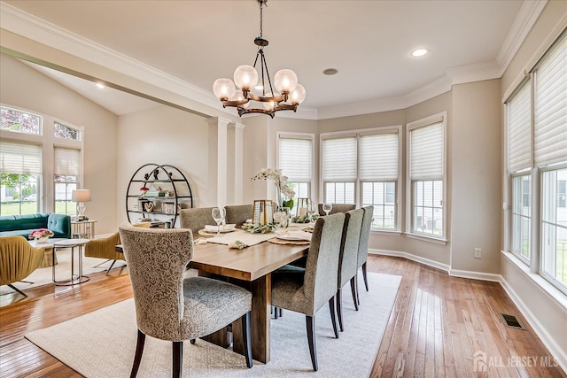 37 Equestrian Way, Monroe, NJ 08831 - dining space with a chandelier, light wood-style floors, crown molding, baseboards, and recessed lighting