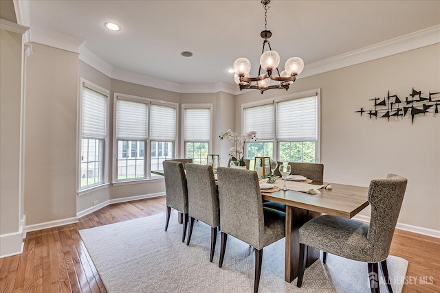 37 Equestrian Way, Monroe, NJ 08831 - dining area with a chandelier, ornamental molding, light wood-type flooring, recessed lighting, and baseboards
