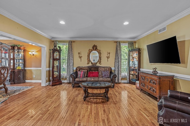 9 Narrow Brook Ct, Plainsboro, NJ 08536 - living area with wood finished floors, baseboards, crown molding, plenty of natural light, and recessed lighting