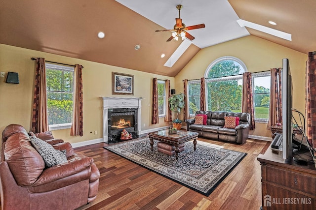 9 Narrow Brook Ct, Plainsboro, NJ 08536 - living room with a skylight, a ceiling fan, plenty of natural light, vaulted ceiling, and recessed lighting