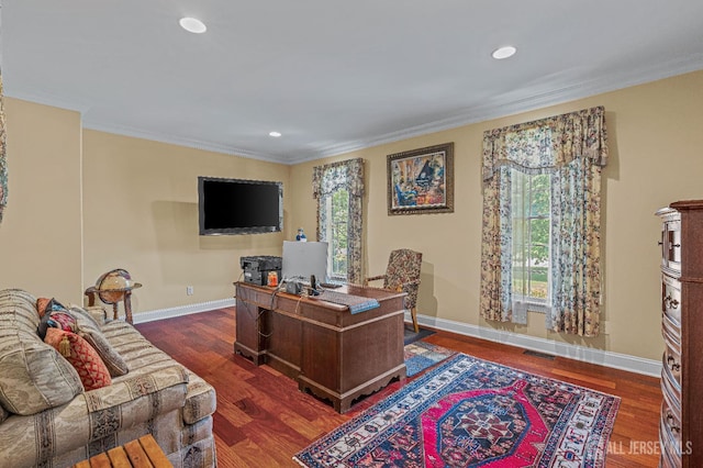 9 Narrow Brook Ct, Plainsboro, NJ 08536 - office with ornamental molding, wood finished floors, baseboards, and recessed lighting