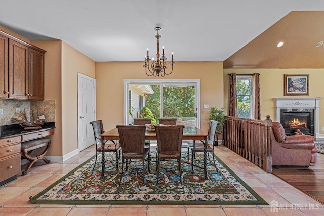 9 Narrow Brook Ct, Plainsboro, NJ 08536 - dining area featuring a chandelier, baseboards, a premium fireplace, and recessed lighting
