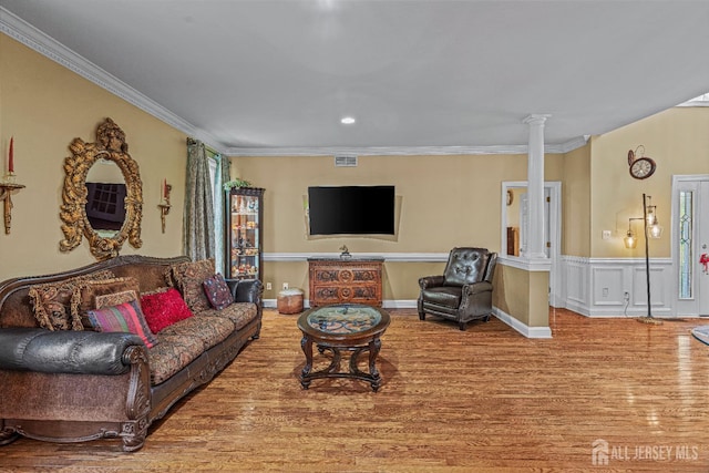 9 Narrow Brook Ct, Plainsboro, NJ 08536 - living area with wood finished floors, ornamental molding, and ornate columns