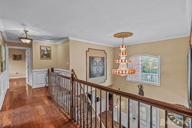 9 Narrow Brook Ct, Plainsboro, NJ 08536 - corridor featuring an upstairs landing, wood finished floors, wainscoting, and crown molding