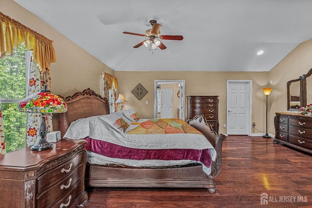 9 Narrow Brook Ct, Plainsboro, NJ 08536 - bedroom featuring vaulted ceiling, baseboards, wood finished floors, ceiling fan, and recessed lighting