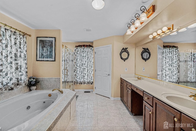 9 Narrow Brook Ct, Plainsboro, NJ 08536 - full bath with a jetted tub, double vanity, a stall shower, and tile patterned floors