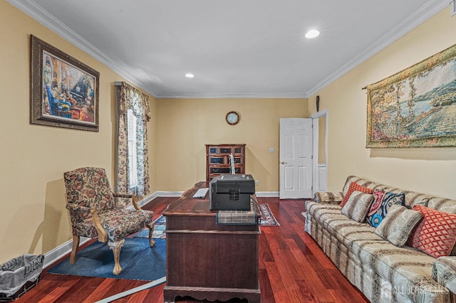 9 Narrow Brook Ct, Plainsboro, NJ 08536 - office area featuring wood finished floors, crown molding, recessed lighting, and baseboards