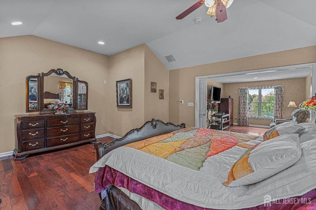 9 Narrow Brook Ct, Plainsboro, NJ 08536 - bedroom featuring lofted ceiling, access to outside, wood finished floors, baseboards, and a ceiling fan