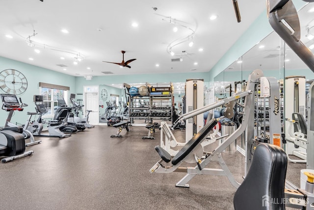 10 E Black Heath Ct, Howell, NJ 07727 - workout area featuring ceiling fan and track lighting