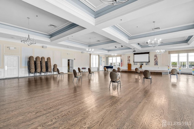 10 E Black Heath Ct, Howell, NJ 07727 - misc room with a chandelier, ornamental molding, plenty of natural light, wood finished floors, and beam ceiling