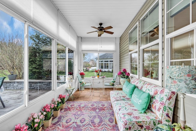 10 E Black Heath Ct, Howell, NJ 07727 - sunroom / solarium featuring a ceiling fan and an outdoor hangout area